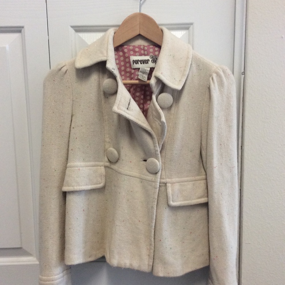Womens Forever 21 Cream Houndstooth Jacket Coat